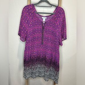 CATHERINES Embellished Beaded Accordion Pleated Tunic Top Blouse Size 1X